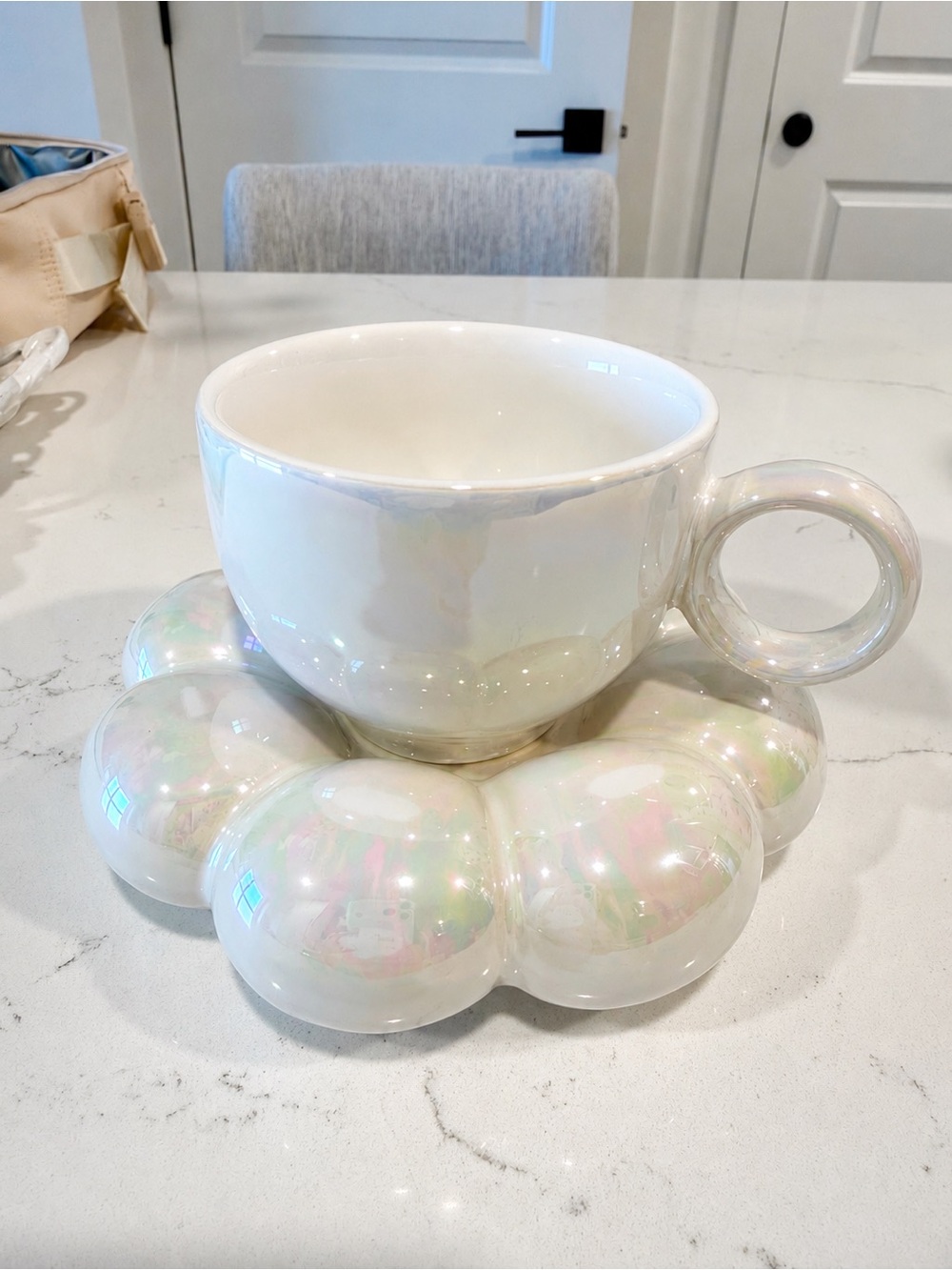 Cloud Pearl White Teacup and Sunflower Saucer